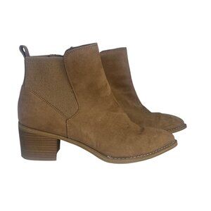 Universal Thread Ankle Boots Booties Womens Size 9.5 Tan Block Heel Zipper Closu